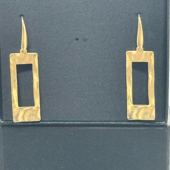 INC Gold Tone Rectangle Hammered Open Drop Dangle earrings In Box - Picture 5 of 5